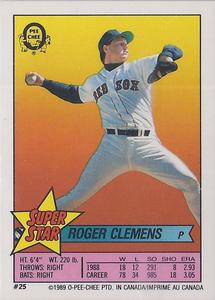 1989 O-Pee-Chee Stickers - Super Star Backs #25 Roger Clemens Front
