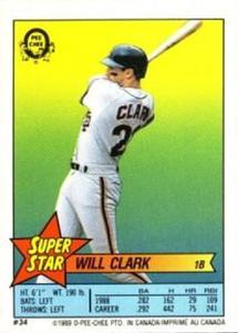 1989 O-Pee-Chee Stickers - Super Star Backs #34 Will Clark Front