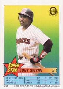 1989 O-Pee-Chee Stickers - Super Star Backs #50 Tony Gwynn Front