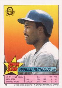 1989 O-Pee-Chee Stickers - Super Star Backs #5 Harold Reynolds Front