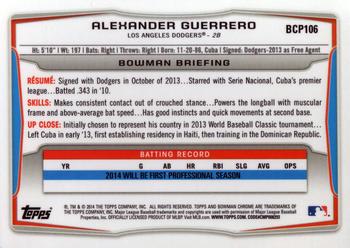 2014 Bowman - Chrome Prospects #BCP106 Alexander Guerrero Back