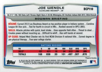 2014 Bowman - Chrome Prospects #BCP110 Joe Wendle Back