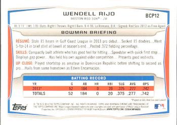 2014 Bowman - Chrome Prospects #BCP12 Wendell Rijo Back