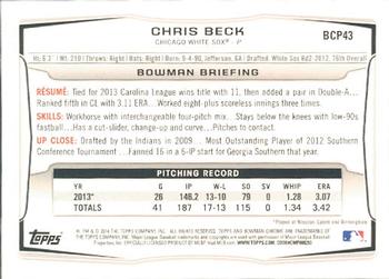 2014 Bowman - Chrome Prospects #BCP43 Chris Beck Back