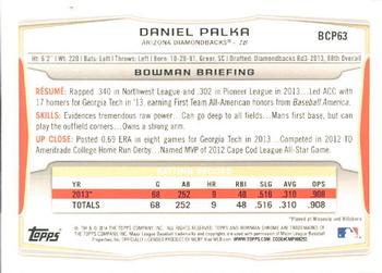 2014 Bowman - Chrome Prospects #BCP63 Daniel Palka Back