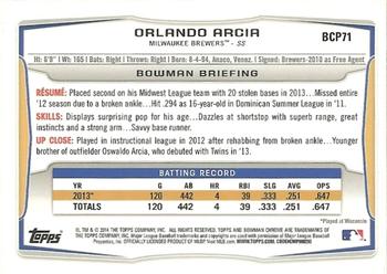 2014 Bowman - Chrome Prospects #BCP71 Orlando Arcia Back
