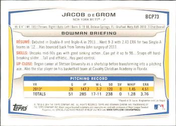 2014 Bowman - Chrome Prospects #BCP73 Jacob deGrom Back