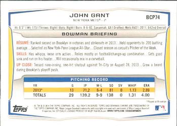 2014 Bowman - Chrome Prospects #BCP74 John Gant Back