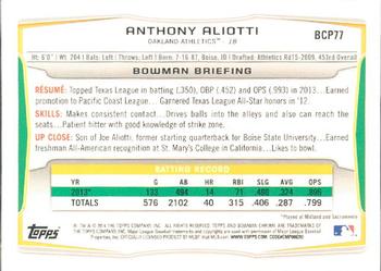 2014 Bowman - Chrome Prospects #BCP77 Anthony Aliotti Back