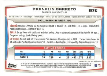 2014 Bowman - Chrome Prospects #BCP87 Franklin Barreto Back