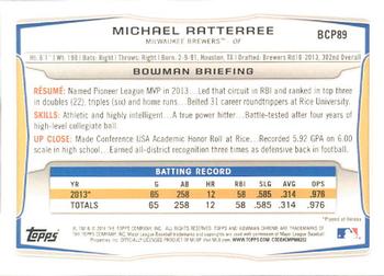 2014 Bowman - Chrome Prospects #BCP89 Michael Ratterree Back