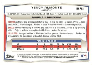 2014 Bowman - Chrome Prospects #BCP93 Yency Almonte Back
