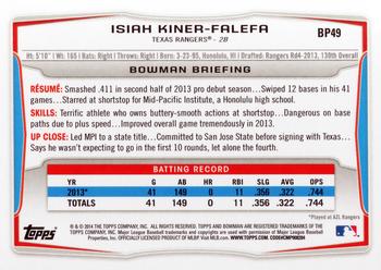 2014 Bowman - Prospects #BP49 Isiah Kiner-Falefa Back
