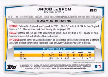 2014 Bowman - Prospects #BP73 Jacob deGrom Back