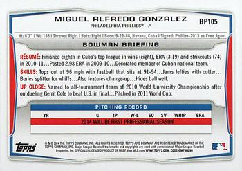2014 Bowman - Prospects #BP105 Miguel Alfredo Gonzalez Back