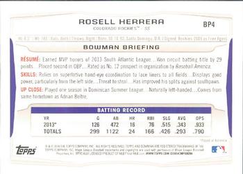 2014 Bowman - Prospects #BP4 Rosell Herrera Back