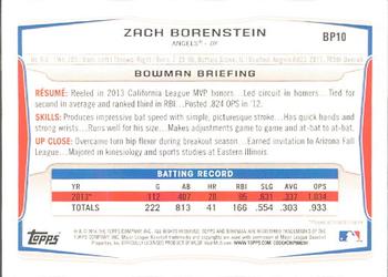 2014 Bowman - Prospects #BP10 Zach Borenstein Back