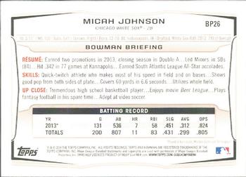 2014 Bowman - Prospects #BP26 Micah Johnson Back
