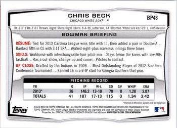2014 Bowman - Prospects #BP43 Chris Beck Back