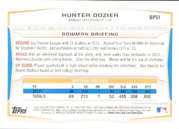 2014 Bowman - Prospects #BP51 Hunter Dozier Back