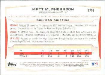 2014 Bowman - Prospects #BP55 Matt McPhearson Back