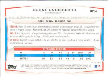 2014 Bowman - Prospects #BP64 Duane Underwood Back