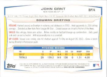 2014 Bowman - Prospects #BP74 John Gant Back