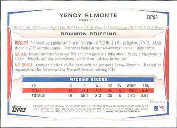 2014 Bowman - Prospects #BP93 Yency Almonte Back