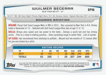 2014 Bowman - Prospects #BP96 Wuilmer Becerra Back