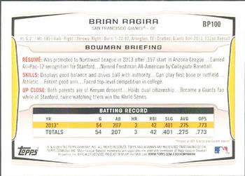 2014 Bowman - Prospects #BP100 Brian Ragira Back