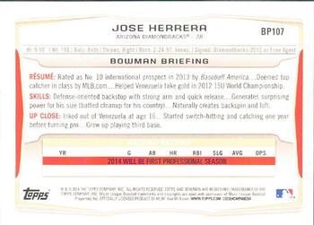 2014 Bowman - Prospects #BP107 Jose Herrera Back