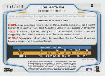 2014 Bowman - Blue #8 Joe Nathan Back