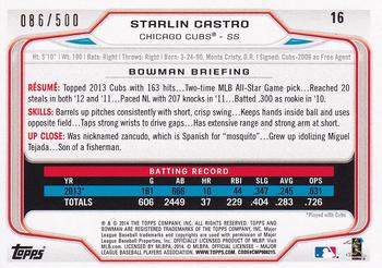 2014 Bowman - Blue #16 Starlin Castro Back