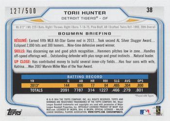 2014 Bowman - Blue #38 Torii Hunter Back