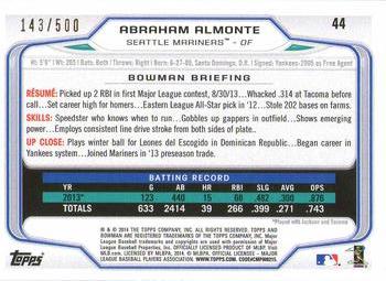 2014 Bowman - Blue #44 Abraham Almonte Back