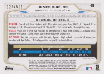 2014 Bowman - Blue #48 James Shields Back