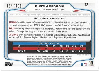 2014 Bowman - Blue #66 Dustin Pedroia Back