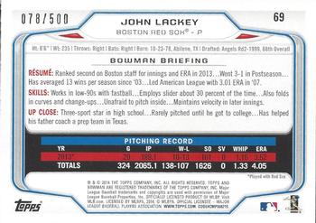 2014 Bowman - Blue #69 John Lackey Back