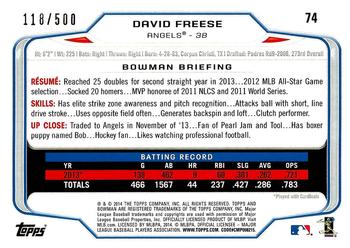 2014 Bowman - Blue #74 David Freese Back