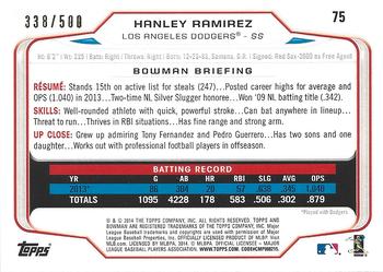 2014 Bowman - Blue #75 Hanley Ramirez Back