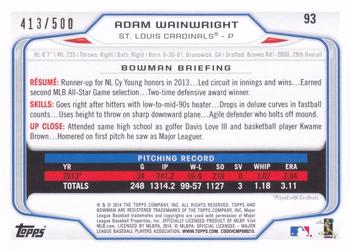 2014 Bowman - Blue #93 Adam Wainwright Back