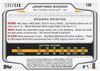 2014 Bowman - Blue #128 Jonathan Schoop Back
