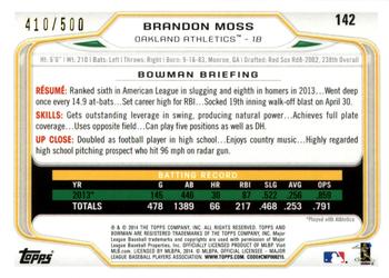 2014 Bowman - Blue #142 Brandon Moss Back