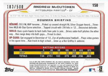 2014 Bowman - Blue #150 Andrew McCutchen Back