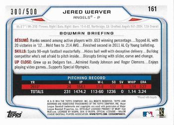 2014 Bowman - Blue #161 Jered Weaver Back