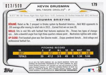 2014 Bowman - Blue #179 Kevin Gausman Back