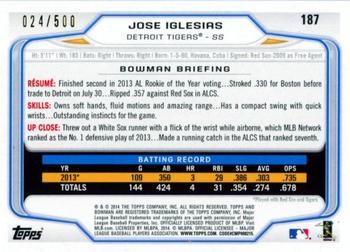 2014 Bowman - Blue #187 Jose Iglesias Back