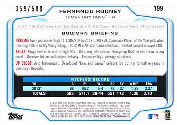 2014 Bowman - Blue #199 Fernando Rodney Back