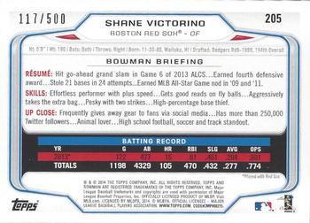 2014 Bowman - Blue #205 Shane Victorino Back