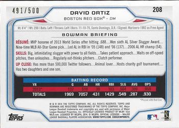 2014 Bowman - Blue #208 David Ortiz Back